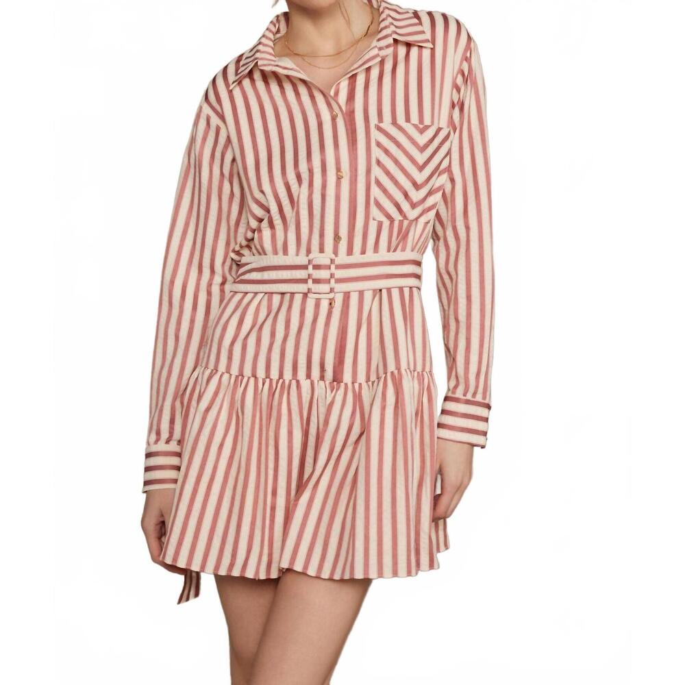 NEW STRUT & BOLT striped button down mini dress in mauve/cream